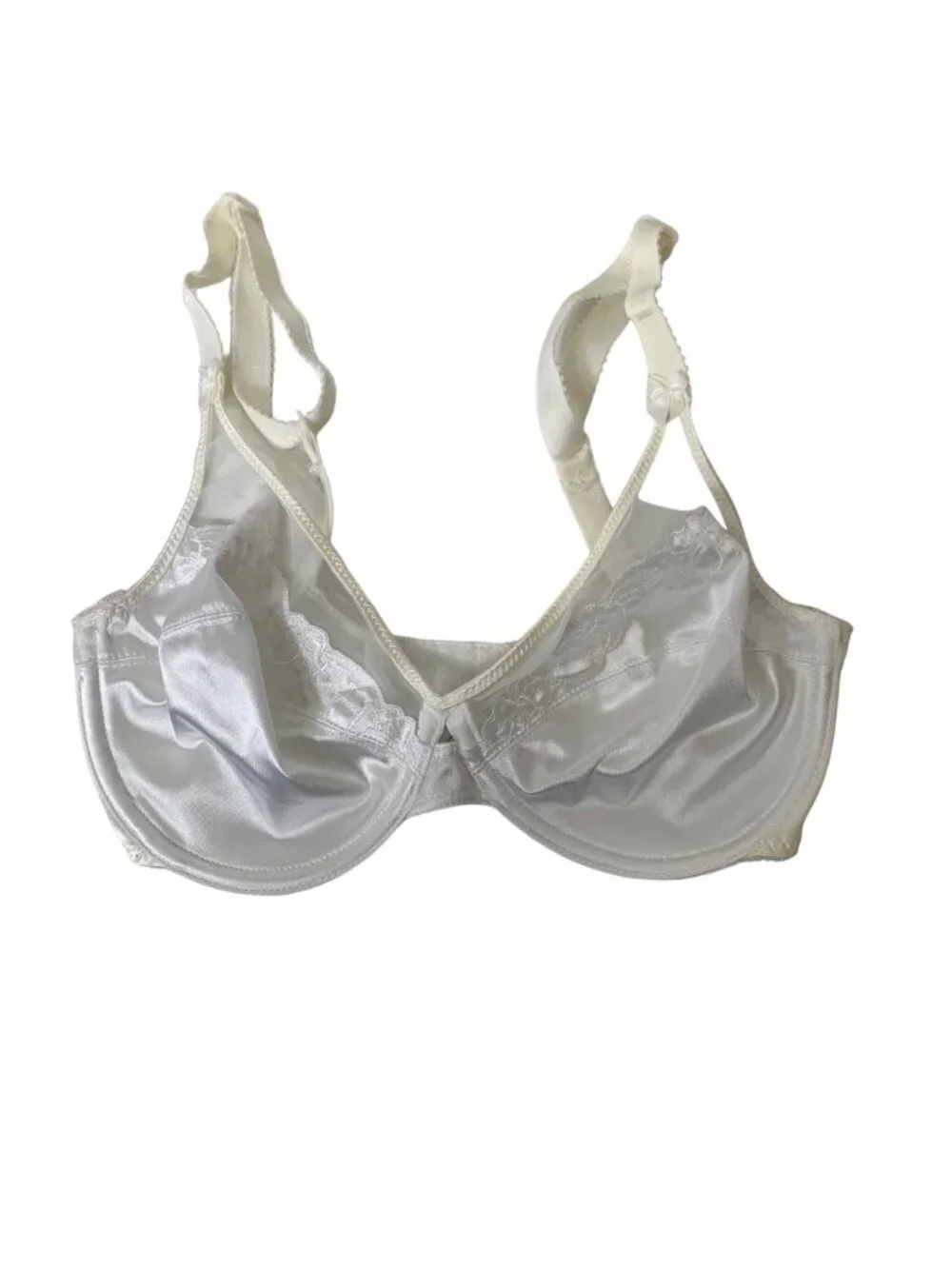 VTG 80s Bali Bra 34C White Satin Lace Underwire Sheer Romantic Bridal
